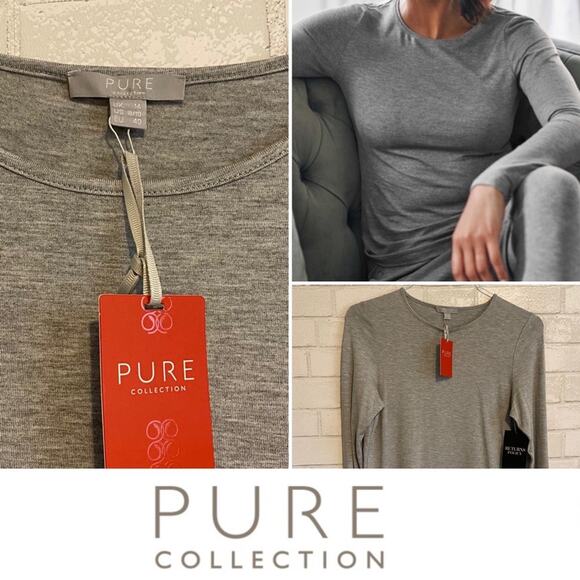 Pure Collection NWT Womens Long Sleeve Crew Jersey Knit Tee Top US 8-10 $50 - Picture 1 of 16
